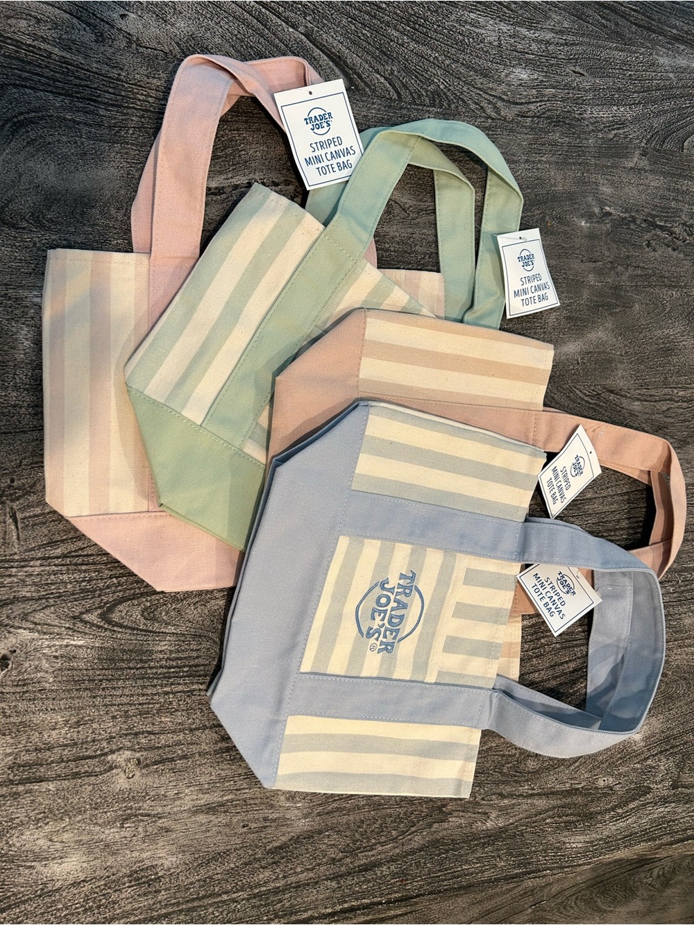 Trader Joe’s Striped Mini Canvas Tote Bags (4) Pink, Blue, Green, Tan - Picture 10 of 10